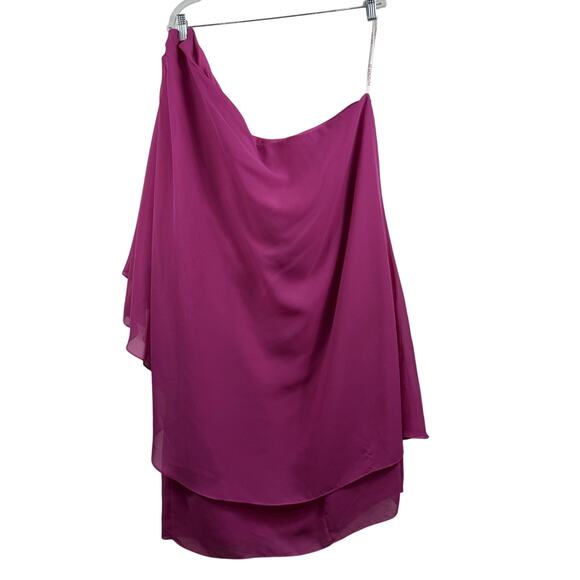 NWT JJ’s House Fuchsia One Shoulder Dress Size 26W Chiffon Layer Sequin Beaded - Picture 13 of 14